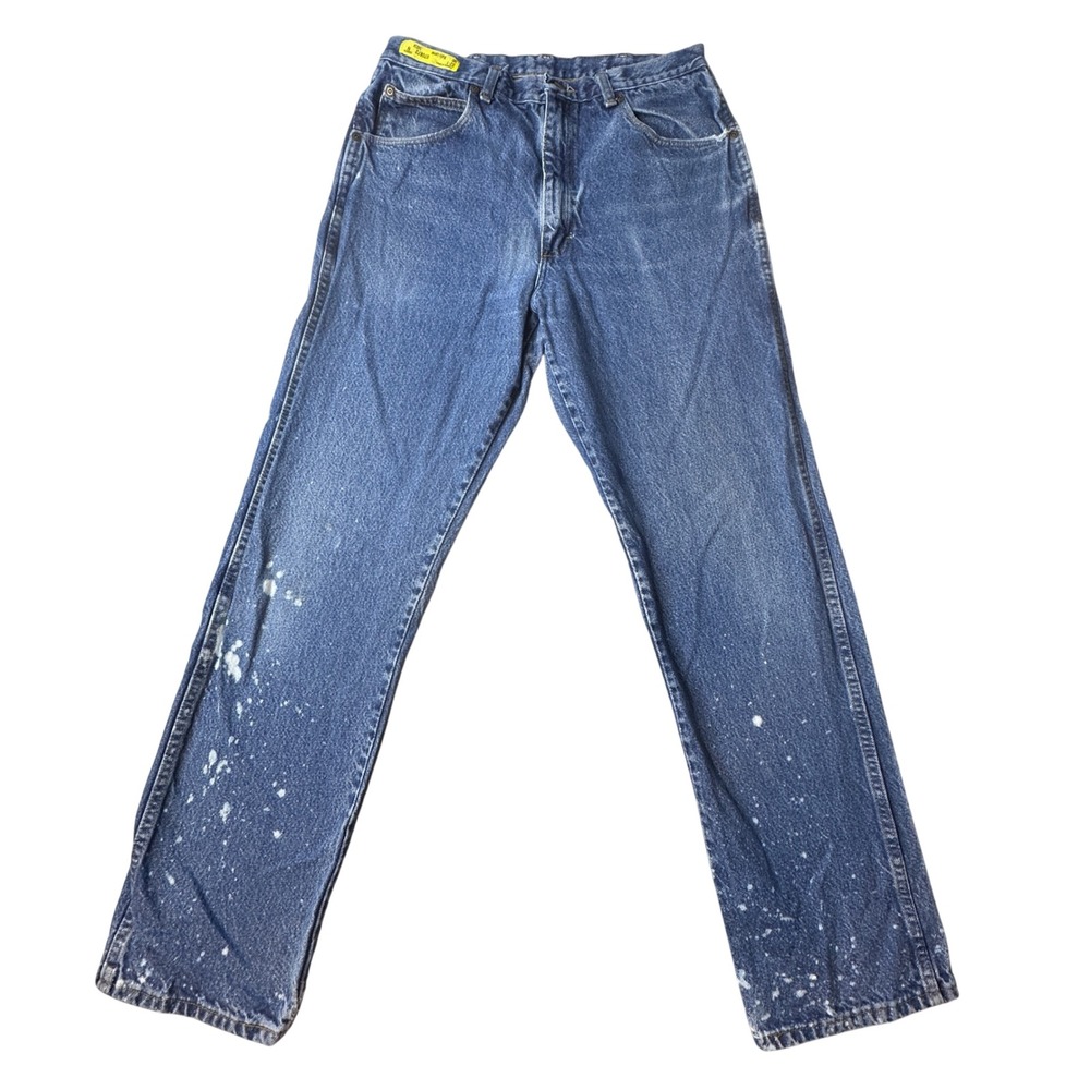 Red Kap Jeans Mens 34x34 (32x31) Blue Workwear Bleach Splatter Straight Denim